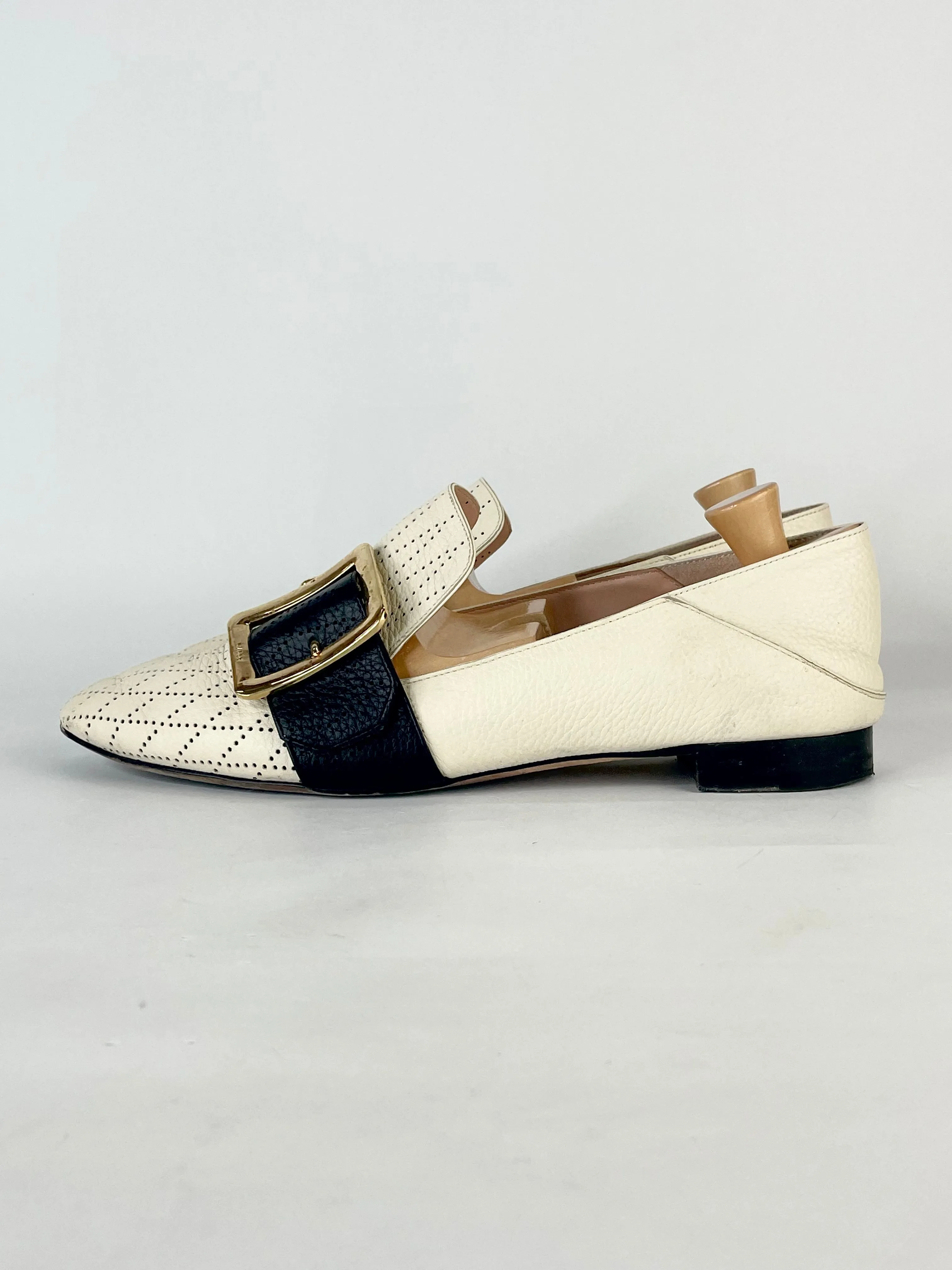 Bally Janelle White Leather Perforated Loafers - EU41