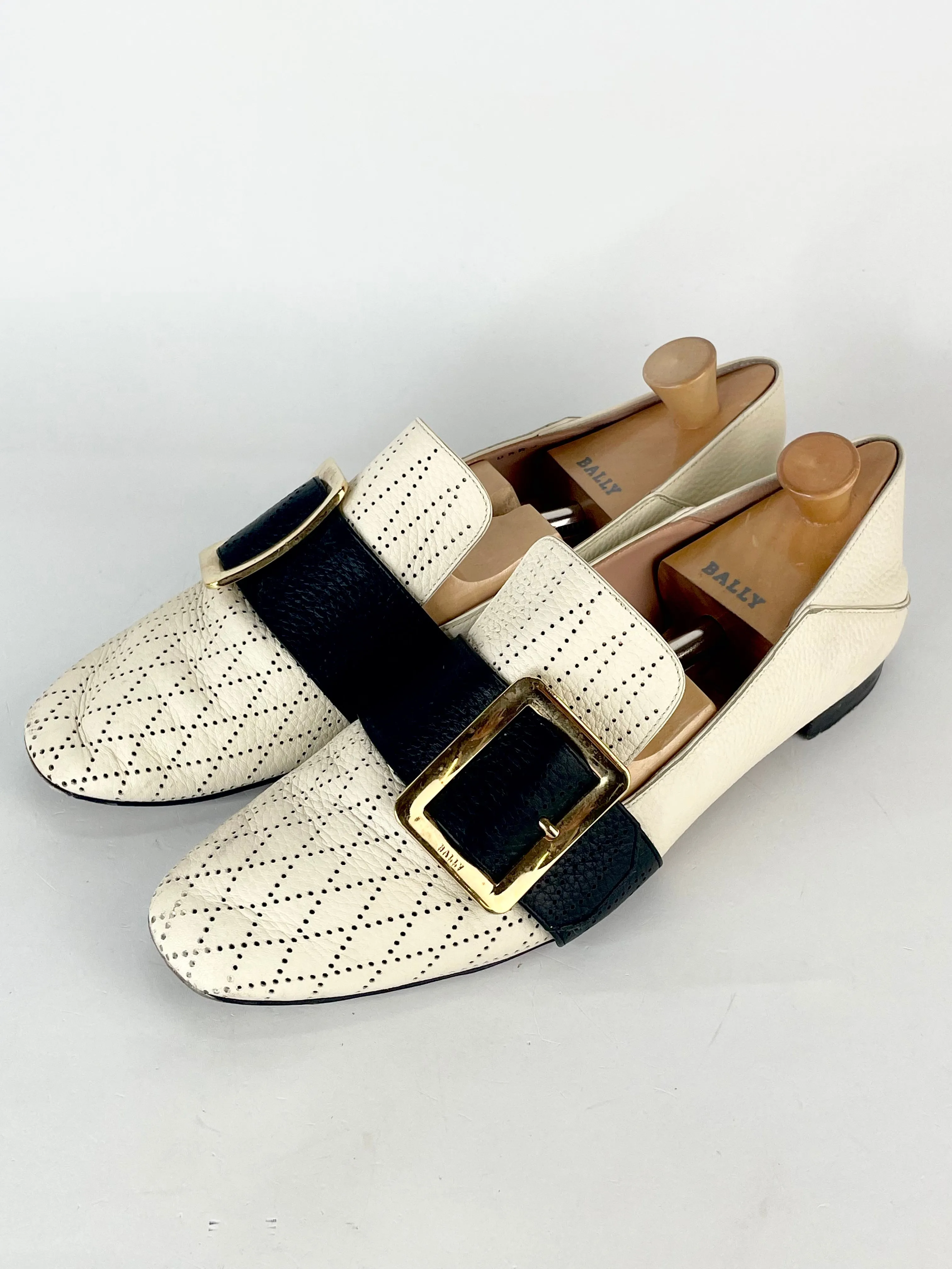Bally Janelle White Leather Perforated Loafers - EU41