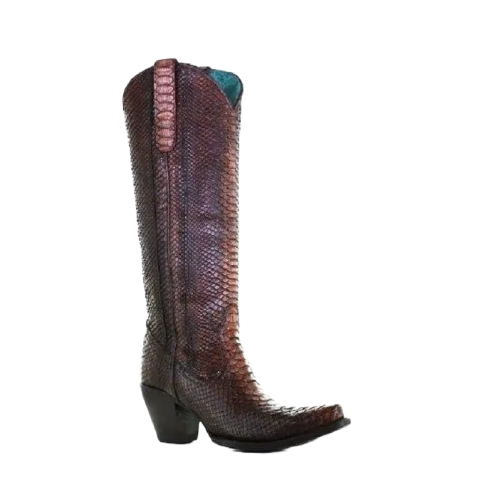 Corral Ladies Brown Python Full Exotic Tall Top Boots A4070