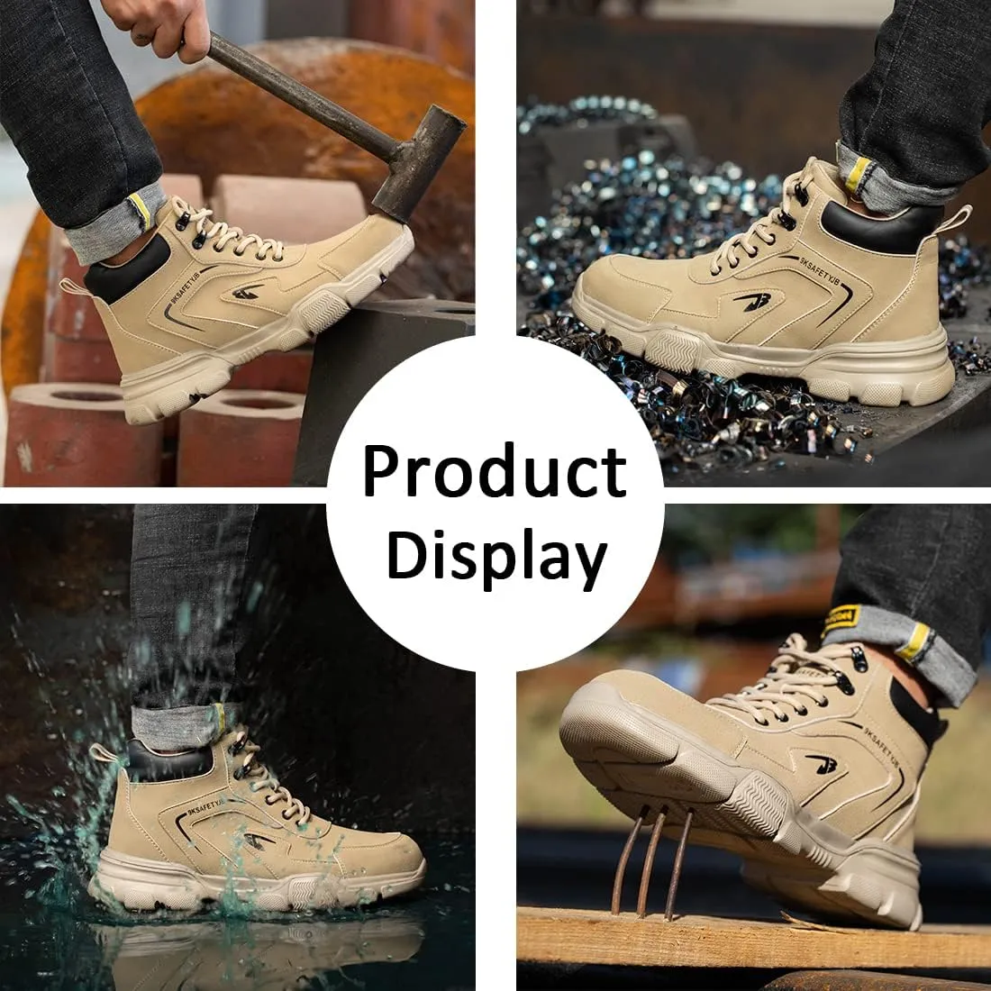 Fiedaz Work Safety Boots for Men Women Steel Toe Construction Boots Waterproof Leather Lightweight Military Boots