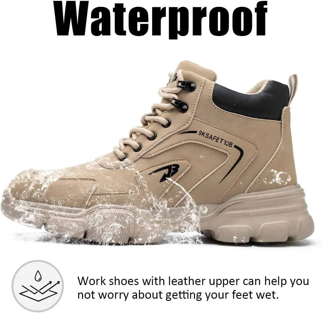 Fiedaz Work Safety Boots for Men Women Steel Toe Construction Boots Waterproof Leather Lightweight Military Boots