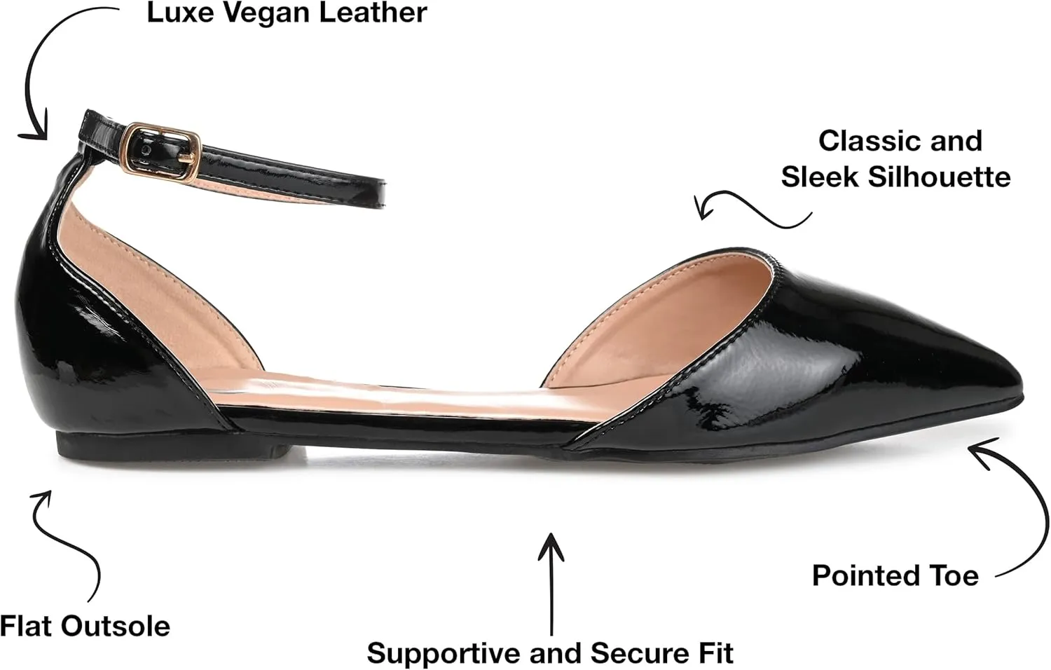 Journee Womens Reba Buckle Pointed Toe Ballet Flats