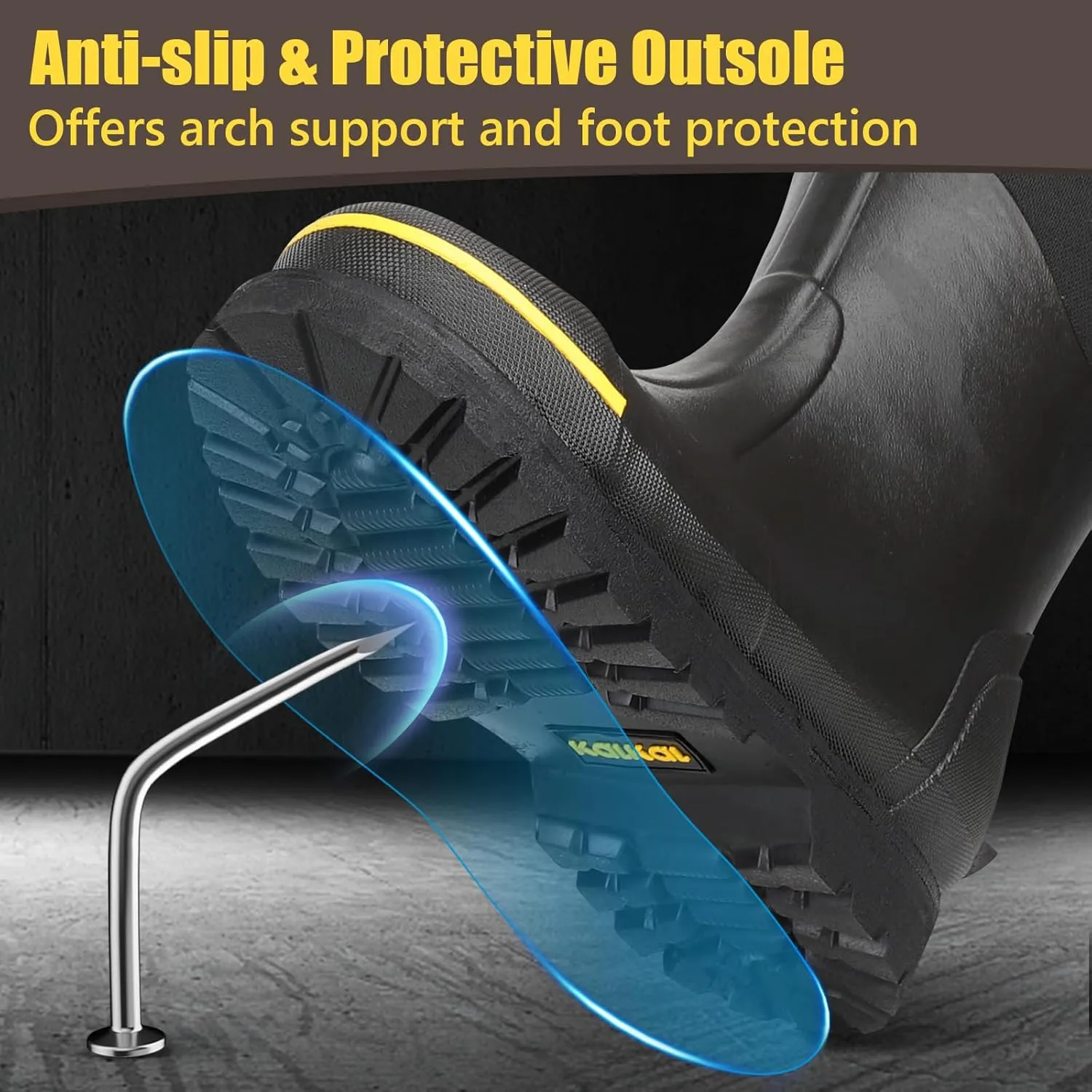 Kalkal Steel Toe Rubber Boots for Men - Waterproof Anti Slip Work Boots 6mm Neoprene Rain Boot Durable Hunting Boots with Steel Shank for Farming Gardening Construction Outdoor Work Size 5-14