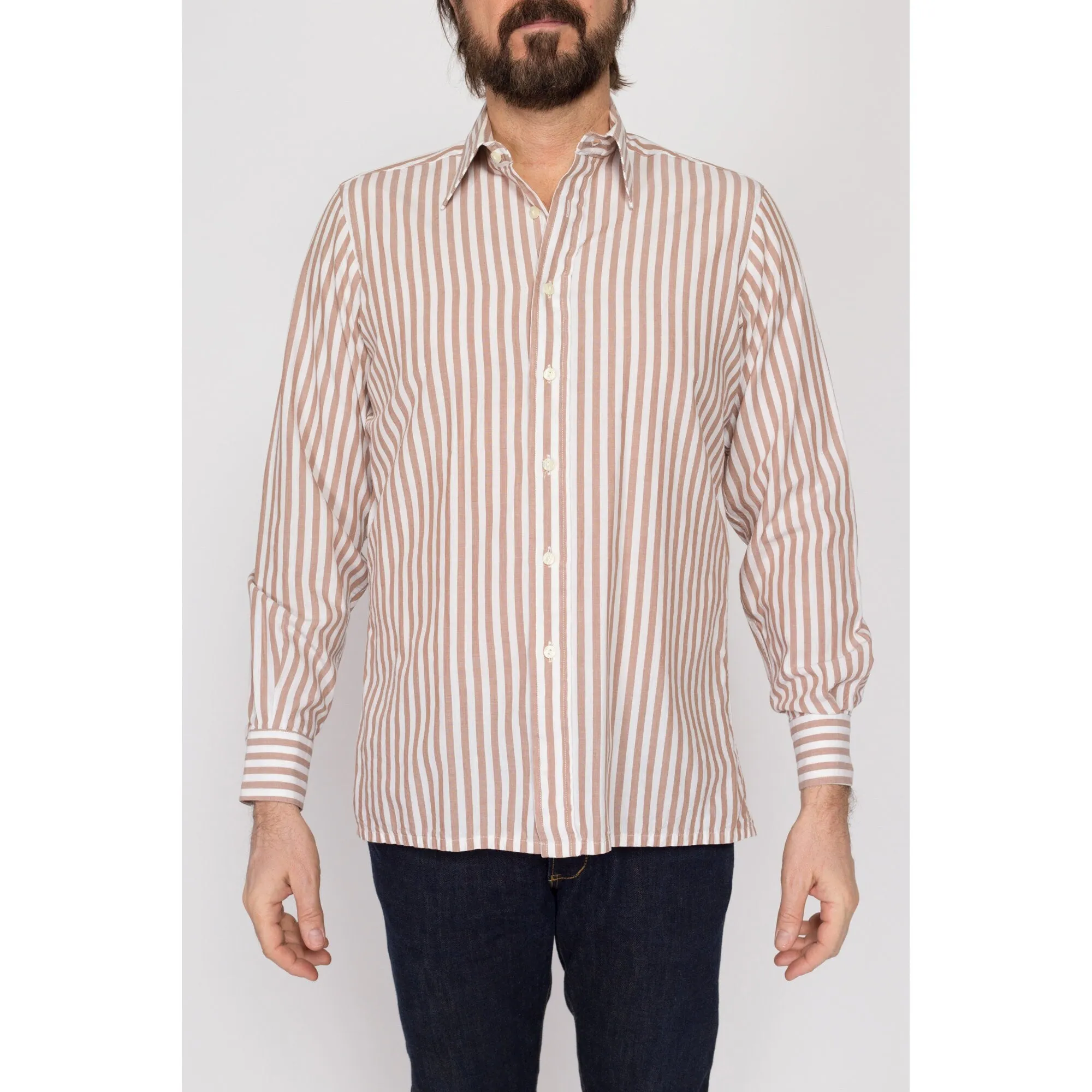 Med-Lrg 70s Yves Saint Laurent Brown & White Striped Shirt