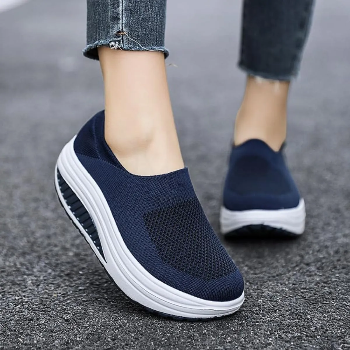 Orthopedic Shoes for Women Wide Fit, Rocker Bottom Shoes Slip-On Mesh Up Stretch Platform Orthopedic Sneakers Comfortable Walking Loafers