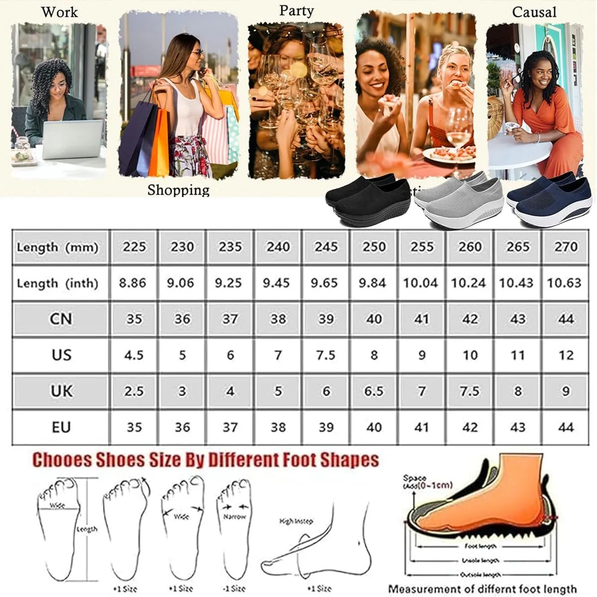 Orthopedic Shoes for Women Wide Fit, Rocker Bottom Shoes Slip-On Mesh Up Stretch Platform Orthopedic Sneakers Comfortable Walking Loafers