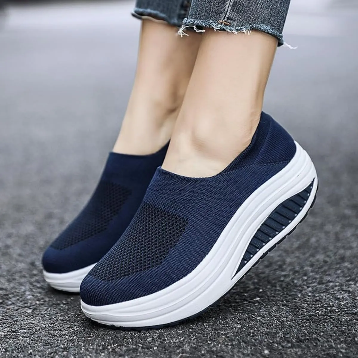 Orthopedic Shoes for Women Wide Fit, Rocker Bottom Shoes Slip-On Mesh Up Stretch Platform Orthopedic Sneakers Comfortable Walking Loafers