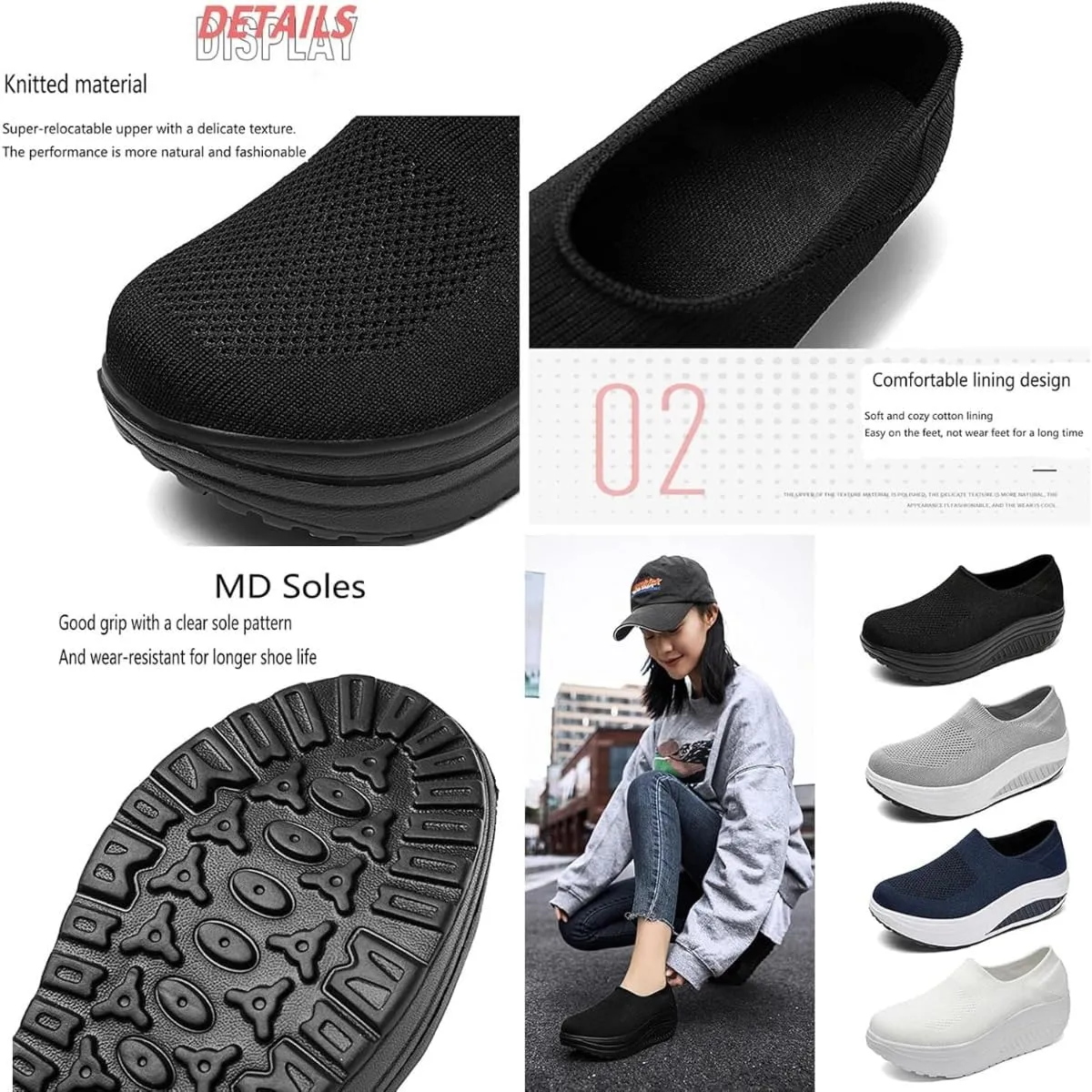 Orthopedic Shoes for Women Wide Fit, Rocker Bottom Shoes Slip-On Mesh Up Stretch Platform Orthopedic Sneakers Comfortable Walking Loafers