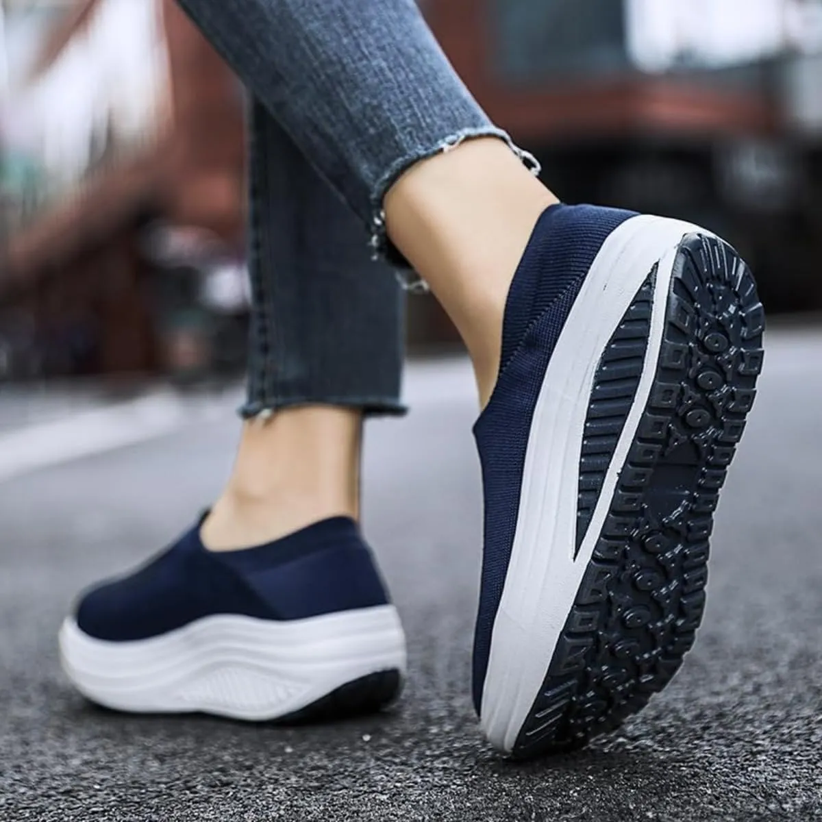 Orthopedic Shoes for Women Wide Fit, Rocker Bottom Shoes Slip-On Mesh Up Stretch Platform Orthopedic Sneakers Comfortable Walking Loafers