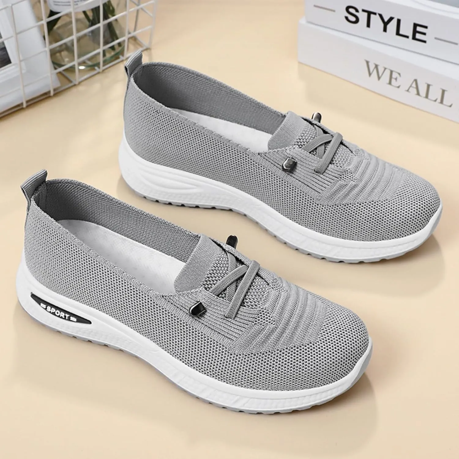 Orthopedic Shoes for Women, Women Wide Width Breathable Walking Comfortable Slip on Sneakers, Non Slip Food Service Lightweight Sneakers for Plantar Fasciitis