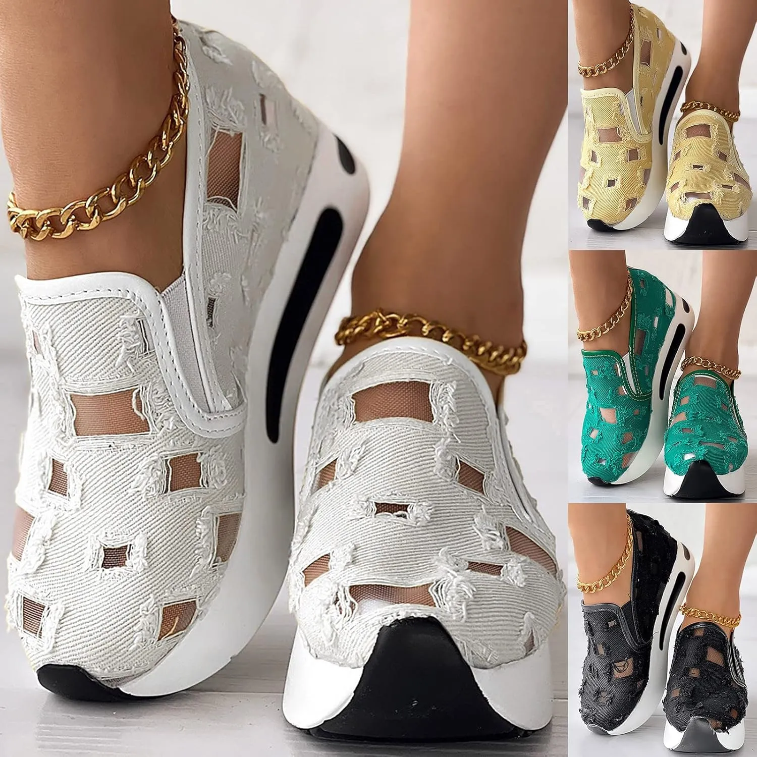 Orthopedic Sneakers for Women with Arch Support, Women Breathable Mesh Walking Shoes Wide Width Slip On Platform Sneakers Embroidery Comfortable Work Shoes