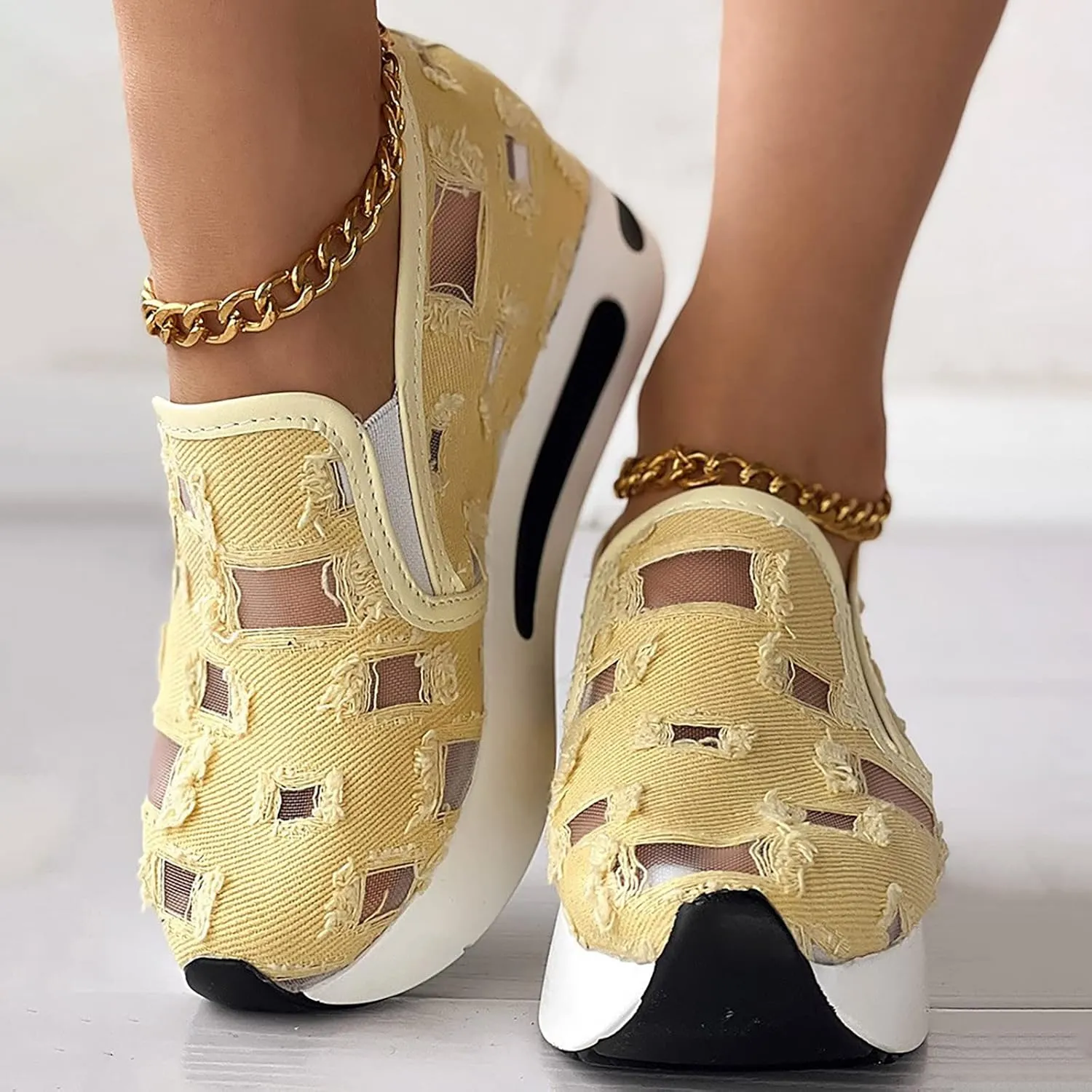 Orthopedic Sneakers for Women with Arch Support, Women Breathable Mesh Walking Shoes Wide Width Slip On Platform Sneakers Embroidery Comfortable Work Shoes