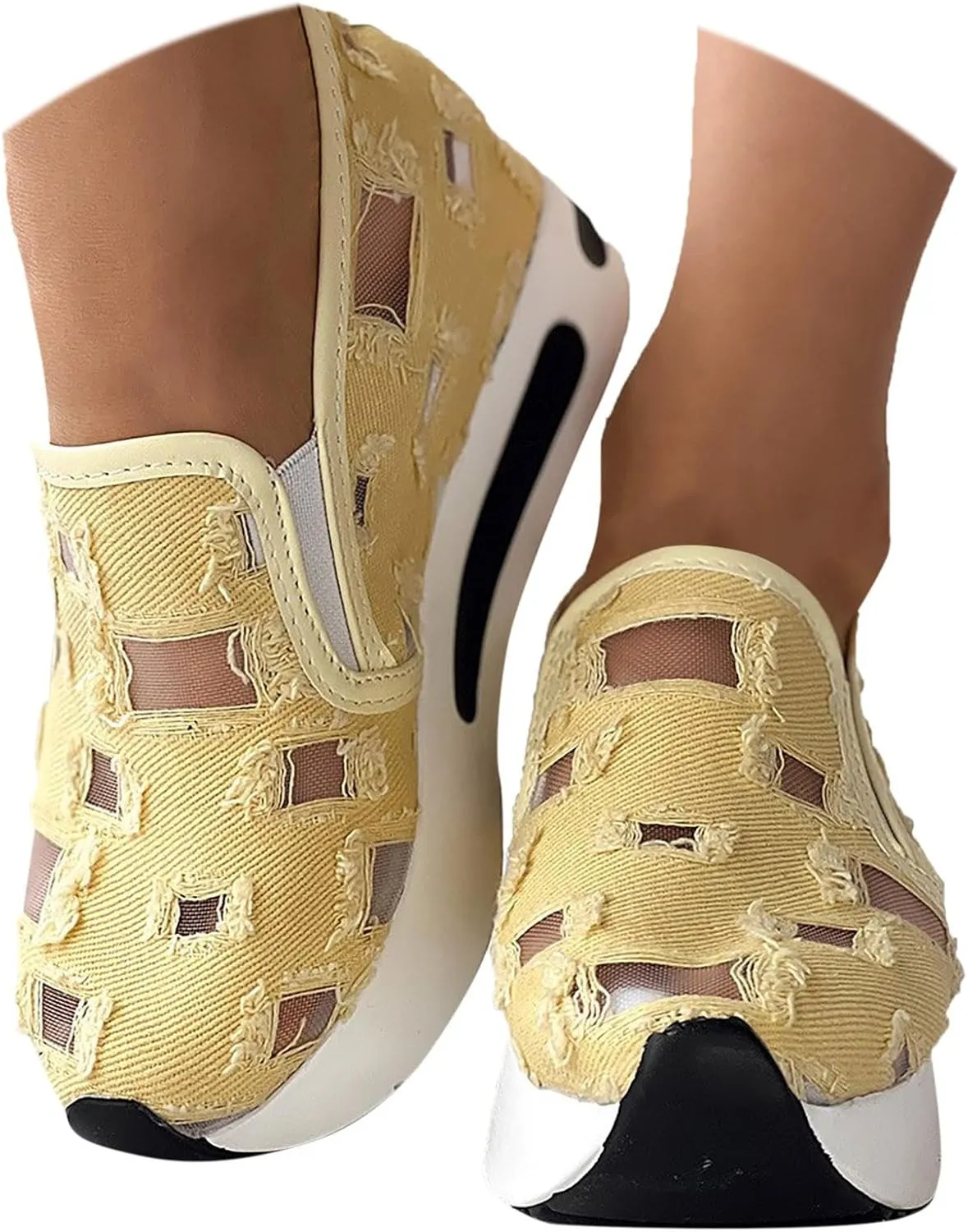 Orthopedic Sneakers for Women with Arch Support, Women Breathable Mesh Walking Shoes Wide Width Slip On Platform Sneakers Embroidery Comfortable Work Shoes