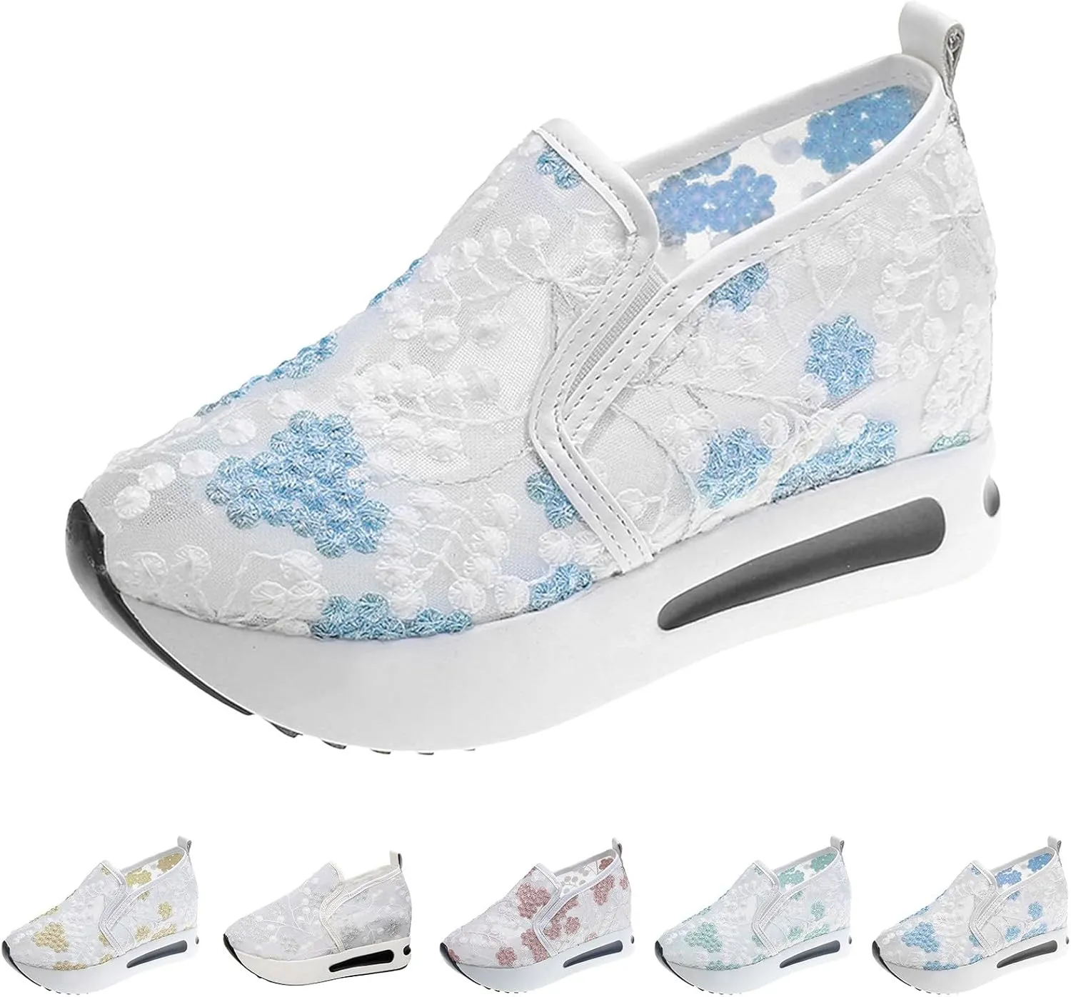 Platform Sneakers for Women Wide Width, Women Breathable Mesh Walking Shoes with Arch Support Slip On Orthopedic Sneakers Casual Comfortable Work Shoes