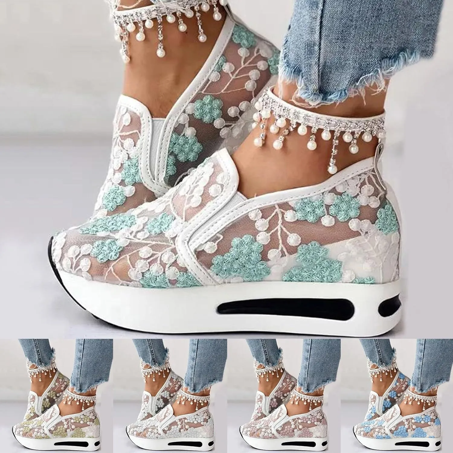 Platform Sneakers for Women Wide Width, Women Breathable Mesh Walking Shoes with Arch Support Slip On Orthopedic Sneakers Casual Comfortable Work Shoes
