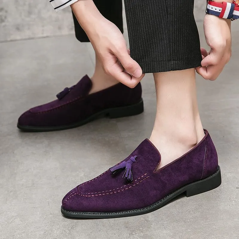 Santimon Mens Dress Shoes Tassels Suede Formal Loafers for Men Vintage Slip-on Loafer Smoking Slipper Casual Shoes