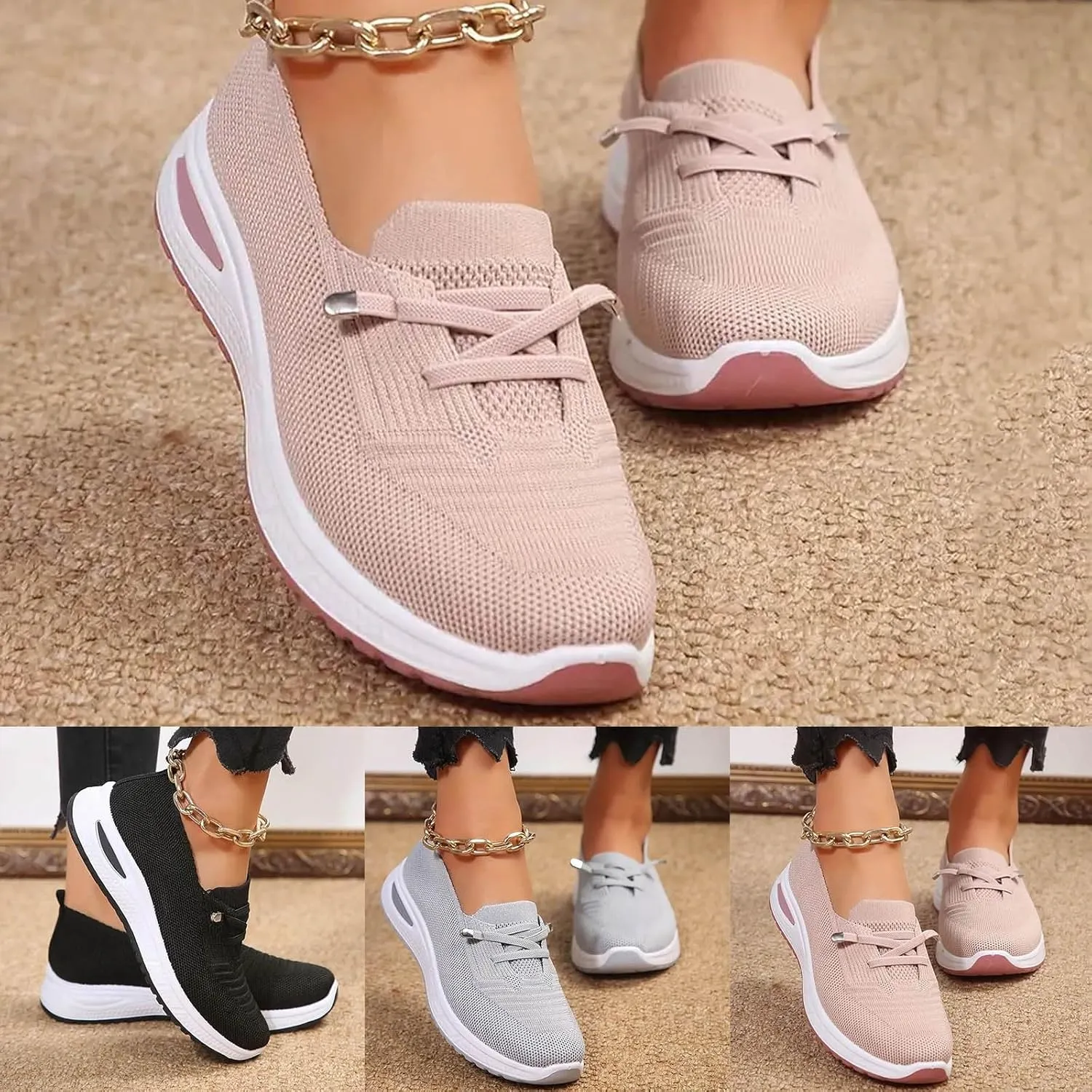 Slip On Sneakers Women Arch Support, Women's Breathable Mesh Walking Shoes Lightweight Non Slip Tennis Shoes Fashion Orthopedic Sneakers Casual Comfortable Nurse Shoe