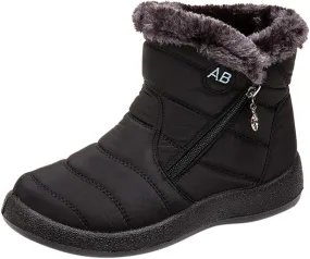 Snow Boots for Women Wide Width,Waterproof Winter Shoes Fur Lined Warm Boots Anti-slip Outdoor Walking Short Booties
