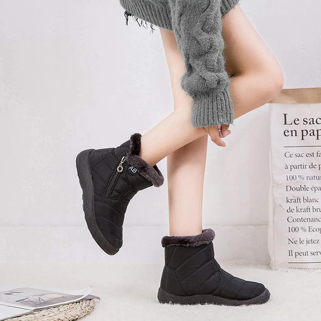 Snow Boots for Women Wide Width,Waterproof Winter Shoes Fur Lined Warm Boots Anti-slip Outdoor Walking Short Booties