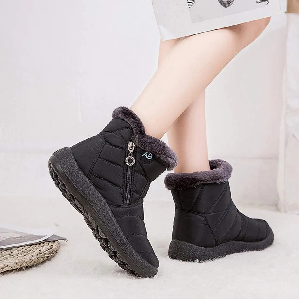 Snow Boots for Women Wide Width,Waterproof Winter Shoes Fur Lined Warm Boots Anti-slip Outdoor Walking Short Booties