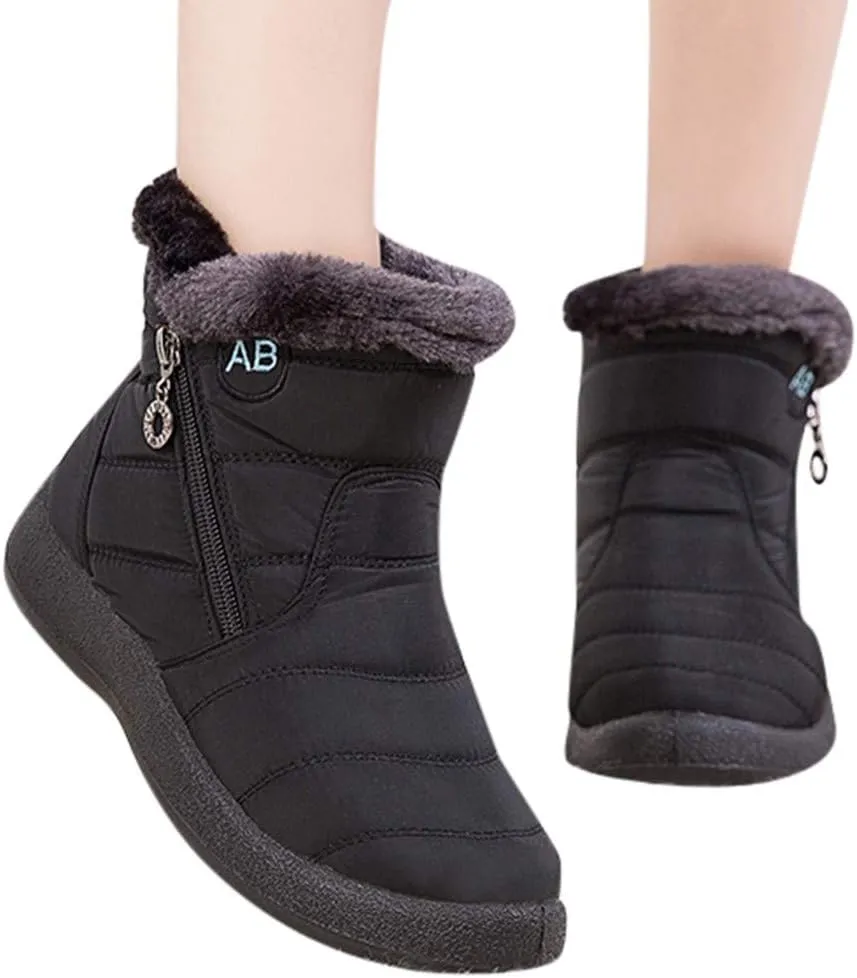Snow Boots for Women Wide Width,Waterproof Winter Shoes Fur Lined Warm Boots Anti-slip Outdoor Walking Short Booties