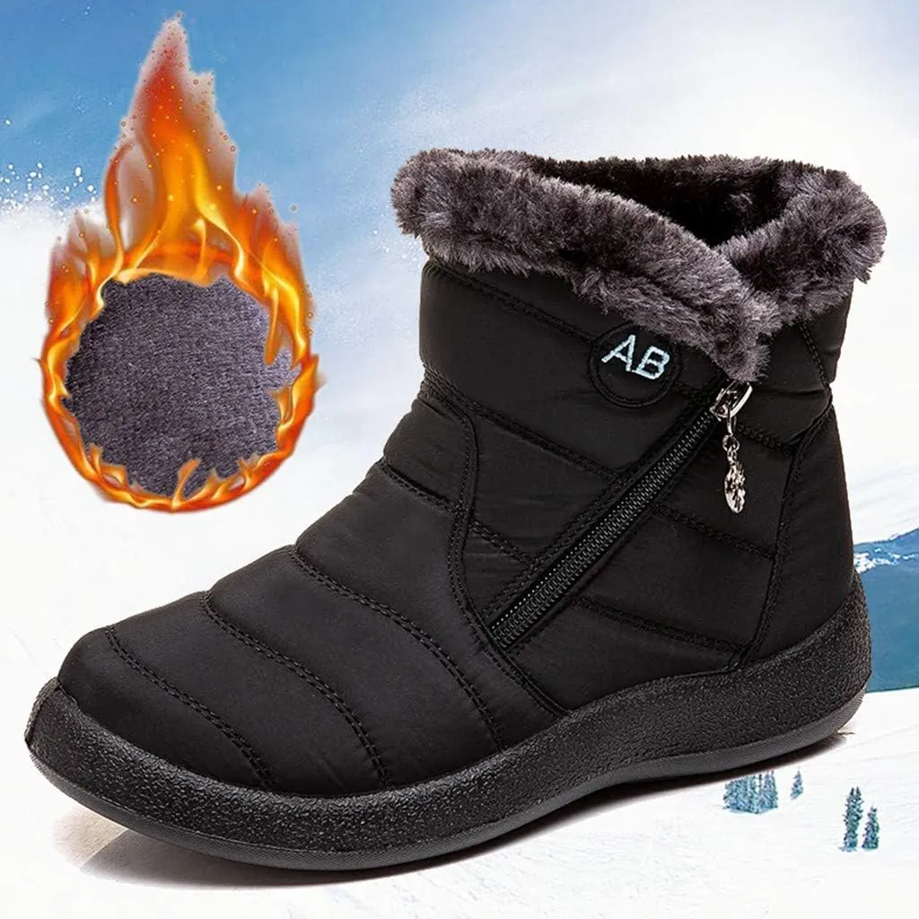 Snow Boots for Women Wide Width,Waterproof Winter Shoes Fur Lined Warm Boots Anti-slip Outdoor Walking Short Booties