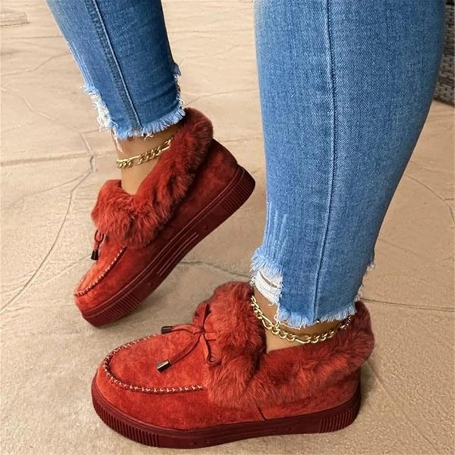 Winter Boots For Women 2024 Snow Boots Warm Fur Lined Anti-Slip Outdoor Slip On Ankle Booties Comfort Loafers Shoes