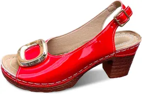 Women's Chunky Heel Sandals Square Toe Slingback Comfortable Leather Insole Adjustable Strap Casual Summer Shoes