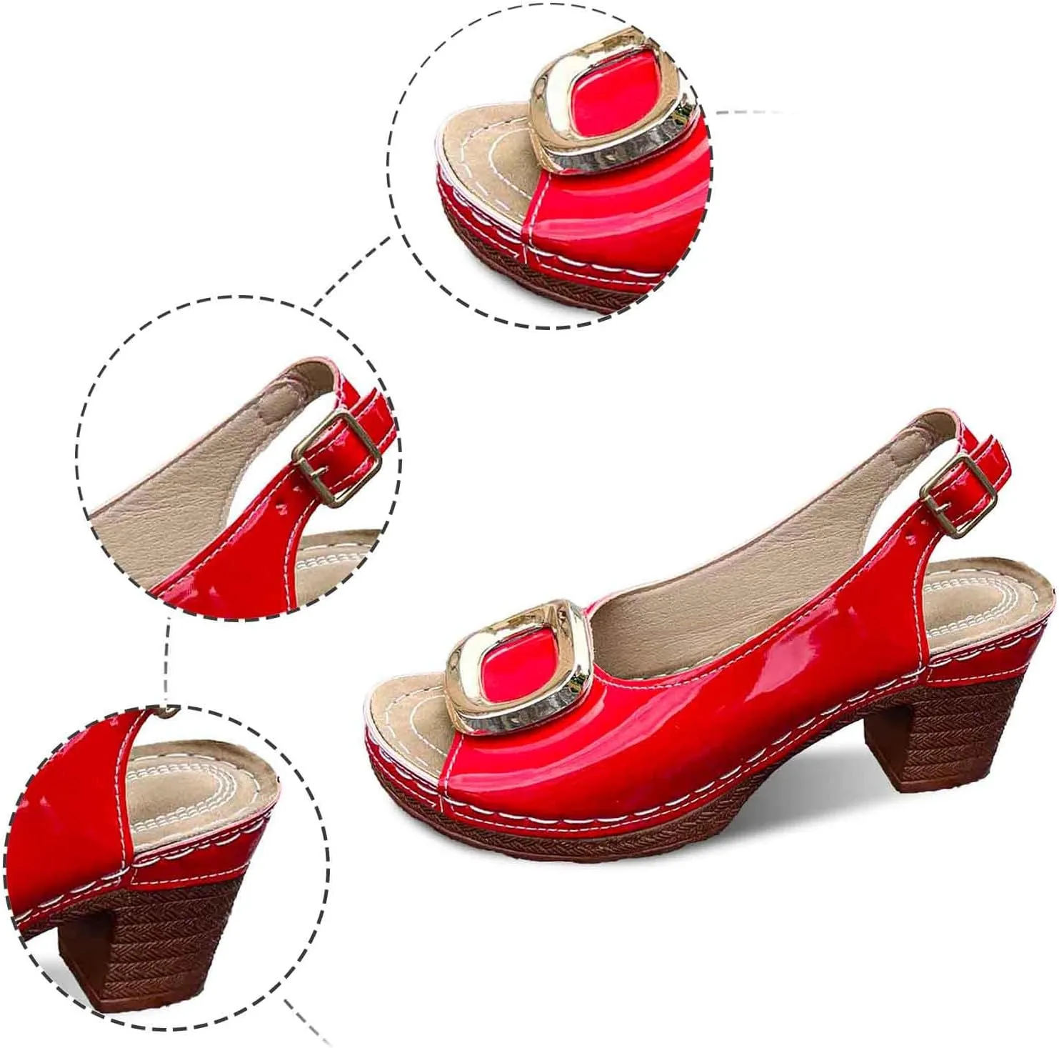 Women's Chunky Heel Sandals Square Toe Slingback Comfortable Leather Insole Adjustable Strap Casual Summer Shoes